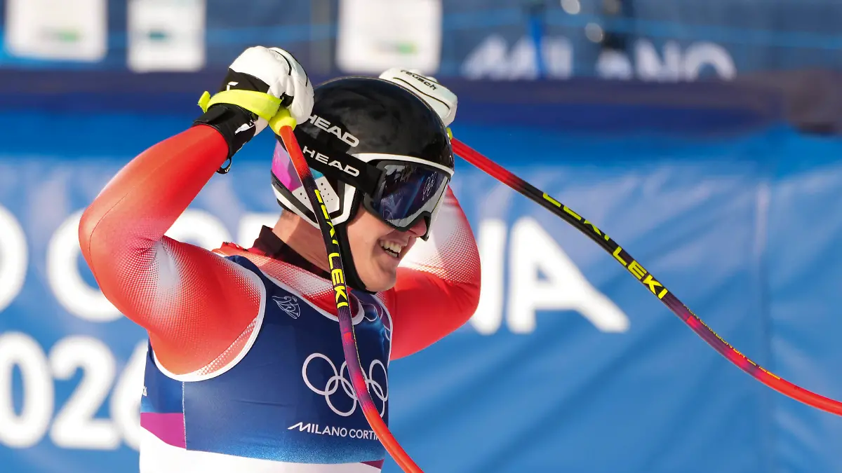 260207-BORMIO-Feb-7-2026-Franjo-von-Allmen-of-Switzerland-reacts-during-the-alpine-skiing-men-s-downhill-of-the-Milan-Cortina-2026-Olympic-Winter-games-Winterspiele-Spiele-Summer-games-in-Bormio-Italy-Feb-7-2026