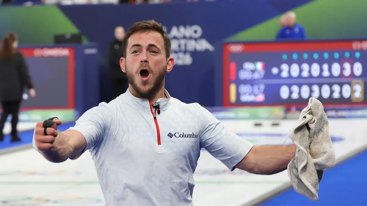 Team-USA-s-Korey-Dropkin-celebrates-victory-over-Italy-in-the-Curling-Mixed-Doubles-Semi-Finals-at-the-2026-Winter-Olympics-in-Cortina-Italy-on-Monday-February-09-2026-Team-USA-beat-Italy-9-8