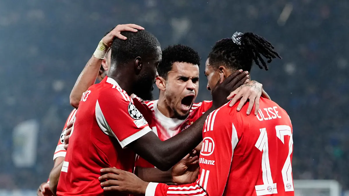 Soccer-Football-UEFA-Champions-League-Round-of-16-First-Leg-Atalanta-v-Bayern-Munich-New-Balance-Arena-Bergamo-Italy-March-10-2026-Bayern-Munich-s-Michael-Olise-celebrates-scoring-their-second-goal-with-Luis-Diaz-and-Dayot-Upamecano-REUTERS-Matteo-Ciambelli