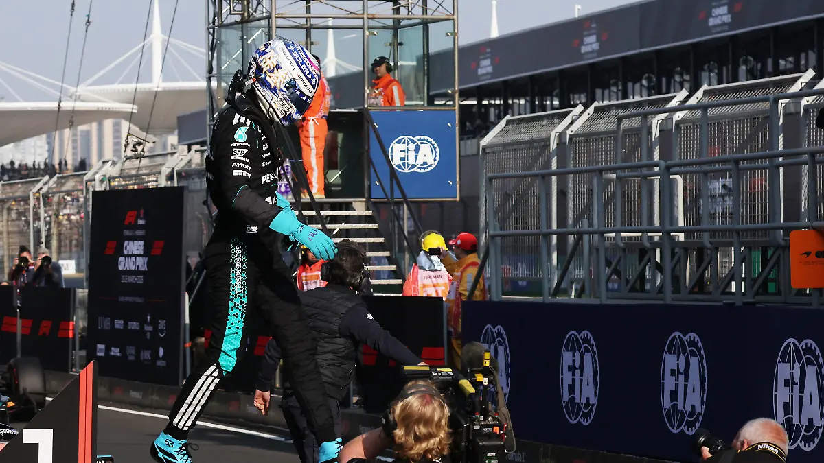 Formula-One-F1-Chinese-Grand-Prix-Shanghai-International-Circuit-Shanghai-China-March-13-2026-Mercedes-George-Russell-celebrates-taking-pole-position-for-the-sprint-race-REUTERS-Maxim-Shemetov