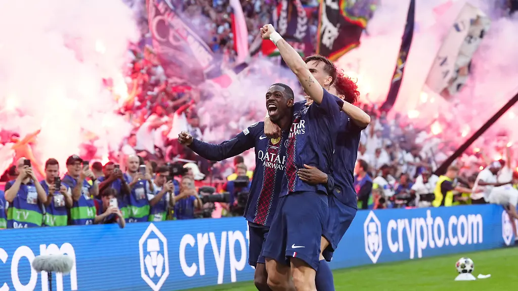 Ousmane-Dembele-of-Paris-Saint-Germain-FC-celebrates-with-team-mates-after-scoring-during-the-UEFA-Champions-League-Final-match-between-Paris-Saint-Germain-FC-and-Arsenal-FC-at-Puskas-Arena-on-May-30-2026-in-Budapest-Hungary-Photo-by-Giuseppe-Maffia-NurPhoto