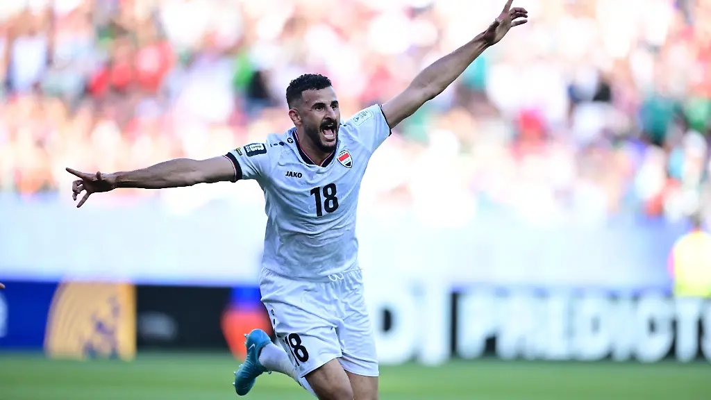 FOXBOROUGH-UNITED-STATES-JUNE-16-Aymen-Hussein-18-of-Iraq-celebrates-after-scoring-a-goal-during-the-2026-FIFA-World-Cup-First-Stage-Group-I-match-between-Iraq-and-Norway-at-Gillette-Stadium-Boston-Stadium-in-Foxborough-Massachusetts-United-States-on-June-16-2026