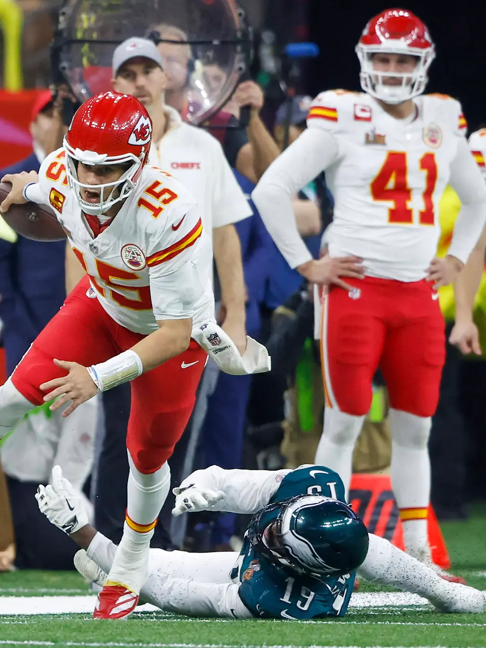 Kansas-City-Chiefs-quarterback-Patrick-Mahomes-15-runs-for-eight-yards-against-Philadelphia-Eagles-linebacker-Josh-Sweat-19-during-the-third-quarter-of-Super-Bowl-LIX-at-Caesars-Superdome-in-New-Orleans-on-Sunday-February-9-2025