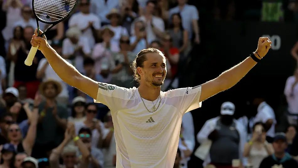 260709-LONDON-July-9-2026-Xinhua-Alexander-Zverev-of-Germany-celebrates-after-winning-the-men-s-singles-quarterfinal-match-against-Taylor-Fritz-of-the-United-States-at-the-Wimbledon-Tennis-Championships-in-London-Britain-on-July-8-2026