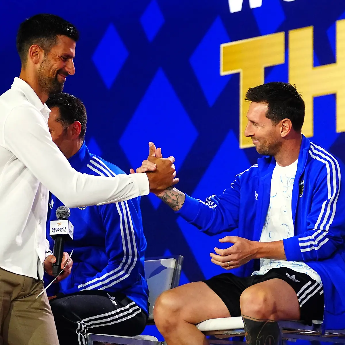 Spain-v-Argentina-FIFA-World-Cup-WM-Weltmeisterschaft-Fussball-2026-Final-Press-Conferences-NEW-YORK-UNITED-STATES-JULY-17-Serbian-tennis-player-Novak-Djokovic-shakes-hands-with-Lionel-Messi-R-of-Argentina-during-a-press-conference-PK-Pressekonferenz-ahead-of-the-FIFA-World-Cup-2026-Final-match-between-Spain-and-Argentina-at-Fanatics-Fest-at-Javits-Center-in-New-York-United-States-on-July-17-2026-Evrim-Aydin-Anadolu-New-York-United-States-Editorial-use-only-Please-get-in-touch-for-any-other-usage